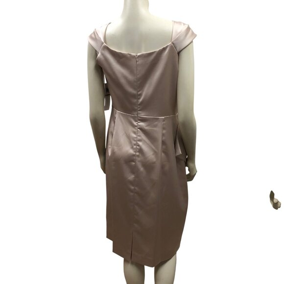 Maggy London Elegant Champagne‎ Sleeveless Draped Satin Sheath Dress 14 NWT - Picture 12 of 15